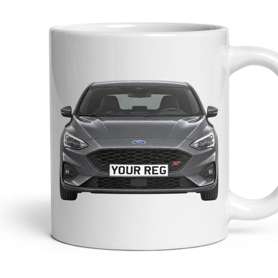 Ford Focus ST Personalised Number Plate Mug - Magnetic - Front & Rear mug, 11oz white ceramic, Magnetic, handle right