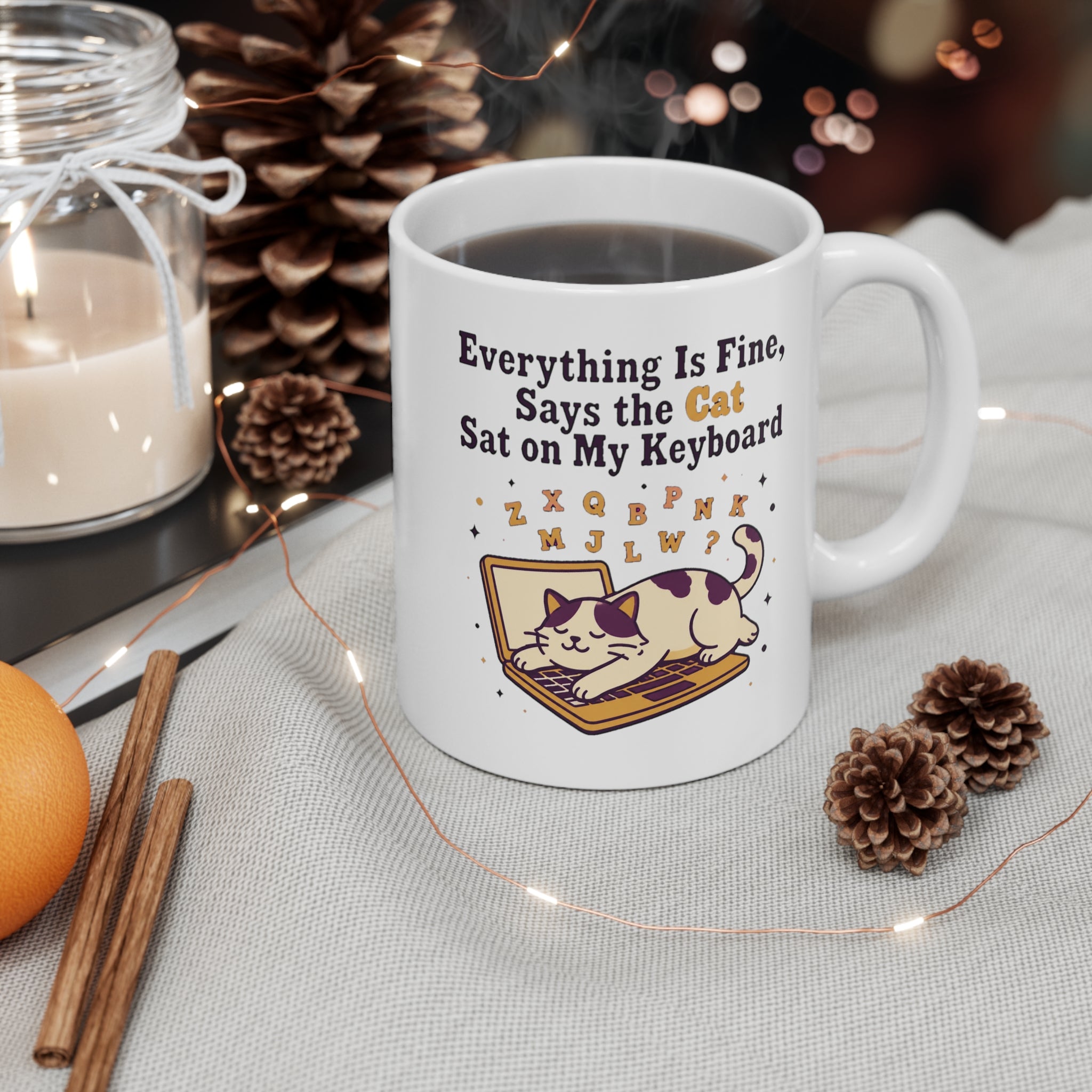 Everything Is Fine Mug | Funny Cat Keyboard Coffee Mug, Remote Work Gift