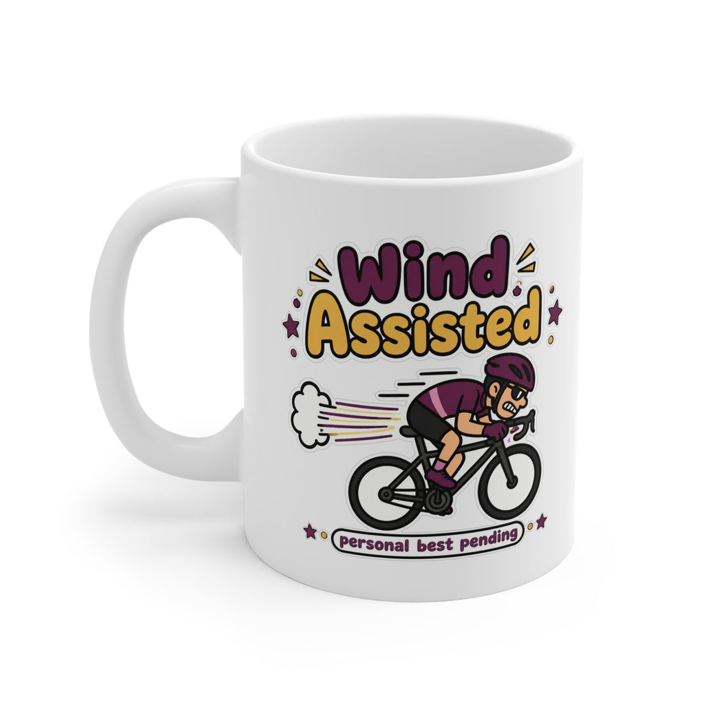 Wind Assisted Mug | Funny Running Fart Joke Gift Mug, Novelty Coffee Mug