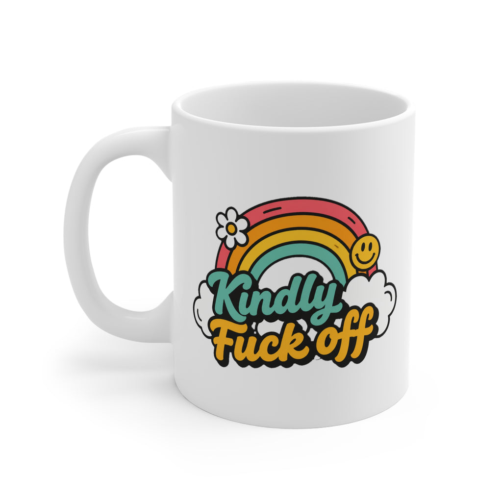 Kindly F*ck Off Mug | Rude Rainbow Funny Coffee Mug, Cheeky Gift