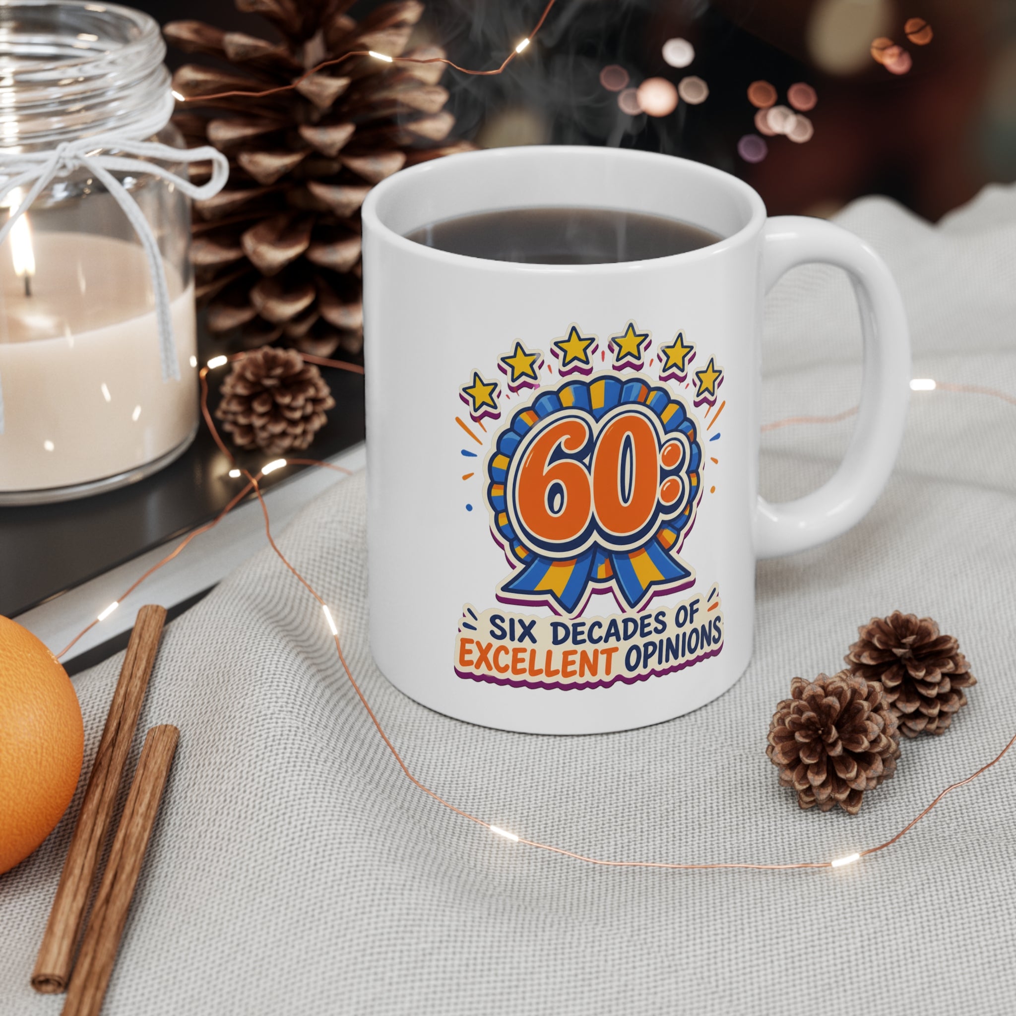 Six Decades of Excellent Opinions Mug | 60th Birthday Gift Mug, Funny Milestone Coffee Mug