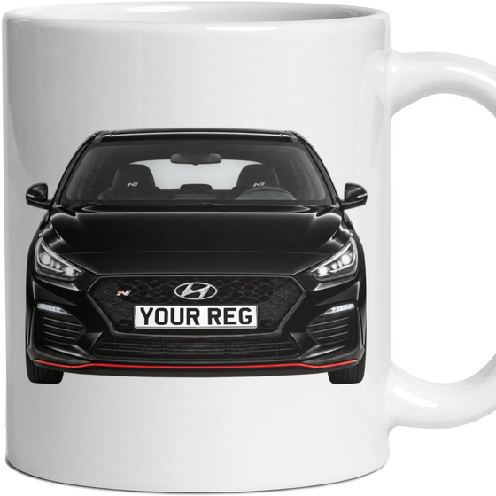 Hyundai i30 N Performance Personalised Number Plate Mug - Phantom Black - Front & Rear