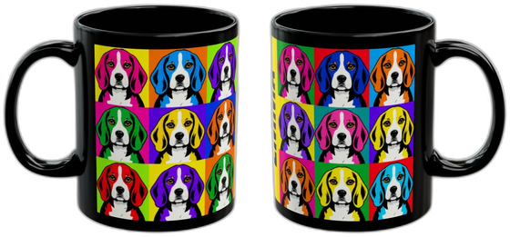 Personalised Pop Art Dog Mug, Black 11oz, Name on the Band