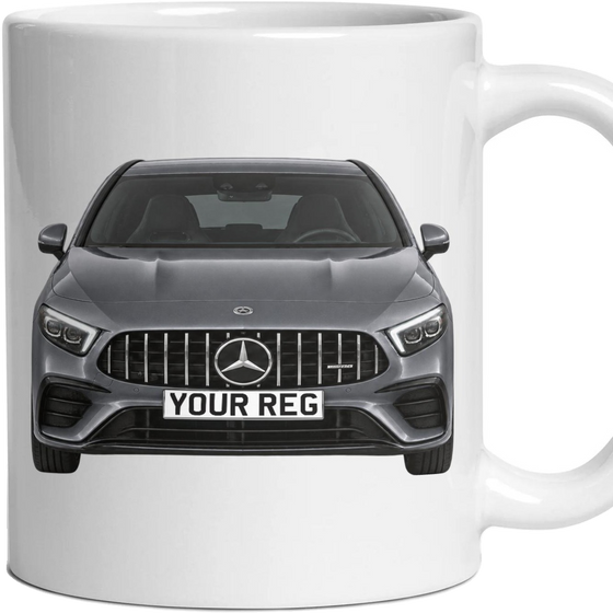 Mercedes-AMG A35 Personalised Number Plate Mug - Mountain Grey - Front & Rear