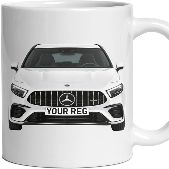Mercedes-AMG A35 Personalised Number Plate Mug - Polar White - Front & Rear