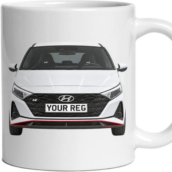 Hyundai i20 N Personalised Number Plate Mug - Polar White - Front & Rear