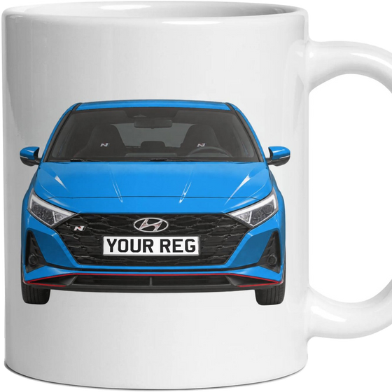 Hyundai i20 N Personalised Number Plate Mug - Performance Blue - Front & Rear