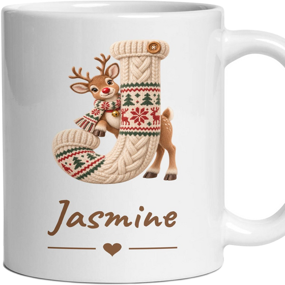 Personalised Reindeer Monogram Mug
