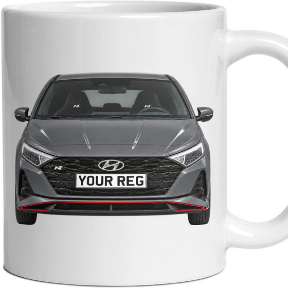 Hyundai i20 N Personalised Number Plate Mug - Titan Grey - Front & Rear
