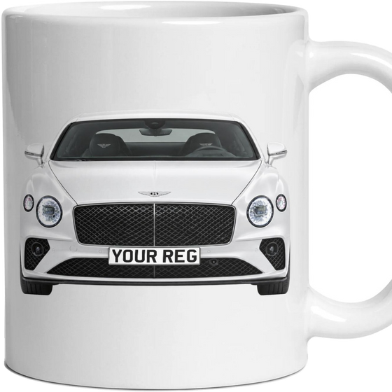 Bentley Continental GT Personalised Number Plate Mug - Glacier White - Front & Rear
