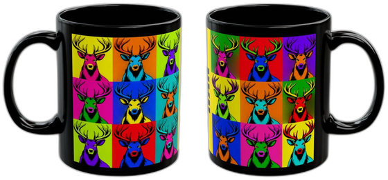 Personalised Pop Art Animal Mug, Black 11oz, Name on the Band