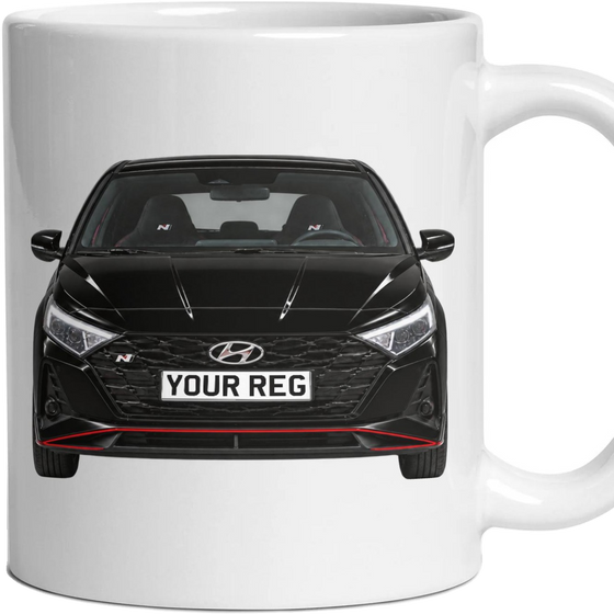 Hyundai i20 N Personalised Number Plate Mug - Phantom Black - Front & Rear
