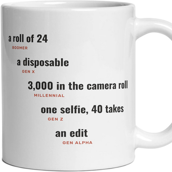 Photos: a roll of 24, a disposable, 3,000 in the camera roll, one selfie, 40 takes, an edit