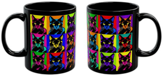 Pop Art Cat Mug, Black 11oz, Choose Your Cat